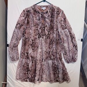 Luxology Women’s Size Large Snake Skin  Pattern Midi Dress W/Tie Front -NWT